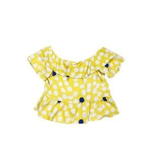 Zara Yellow Polka Dot Off Shoulder Flounce Crop Top‎ Size Medium
